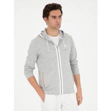 Cacharel Erkek Gri Melanj Regular Fit Kapüşonu Sweatshirt 50284600-VR086