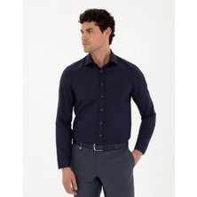 Pierre Cardin Erkek Lacivert Slim Fit Armürlü Uzun Kollu Gömlek 50289417-VR033