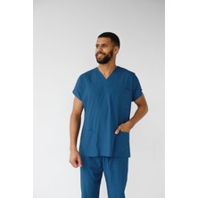 Dr. Mitra Erkek Likralı Yarasa Kol Hemşire Doktor Takım Petrol Mavi