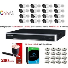 Hikvision 2mp Mikrofonlu 16 Kameralı 4tb Disk Tak Çalıştır Hazır Colorvu Gece Renkli Görüntü Ip Kamera Seti