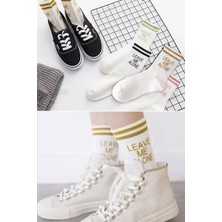 4 Çift Pamuklu Renkli Leave Me Alone Renkli Uzun Çorap Kolej Tenis Çorabı Unisex  Desenli Çorap