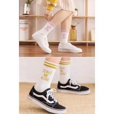 4 Çift Pamuklu Renkli Leave Me Alone Renkli Uzun Çorap Kolej Tenis Çorabı Unisex  Desenli Çorap