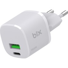 Bix BX2P20G Gan Pd 20W Type-C ve Usb-A Qc 18W Çift Portlu Akım Korumalı Mini Hızlı Şarj Cihazı Beyaz