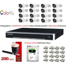 Hikvision 2mp Mikrofonlu 16 Kameralı 500GB Disk Tak Çalıştır Hazır Colorvu Gece Renkli Görüntü Ip Kamera Seti