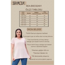 Sea Moda Büyük Beden V Yaka Yırtmaçlı Pamuk Basic Tshirt-Pudra Pembe