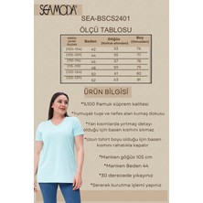 Sea Moda Büyük Beden V Yaka Yırtmaçlı Pamuk Basic Tshirt-Açık Turkuaz