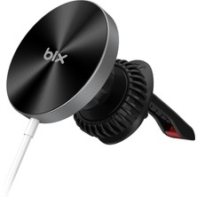 Bix Bxch2 15W Magsafe Uyumlu Kablosuz Şarj ve Manyetik Araç Içi Telefon Tutucu Siyah iPhone 15, 14 Pro Max/14 Pro/14 Plus/13 Pro Max/13/13 Uyumlu