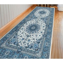 Carpettex Bambu Halı Ipeksi Yumuşak Su ve Leke Tutmaz Klasik Desenli Mavi Halı
