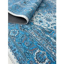 Carpettex Bambu Halı Ipeksi Yumuşak Su ve Leke Tutmaz Klasik Desenli Mavi Halı