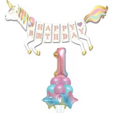 Parti Sürprizi Unicorn 1 Yaş Happy Birthday Gökkuşağı