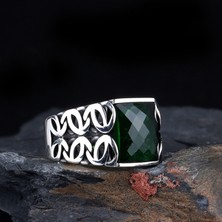 Tesbih Sepetim Yeşil Renk Zirkon Taşlı 925 Ayar Gümüş Erkek Yüzük