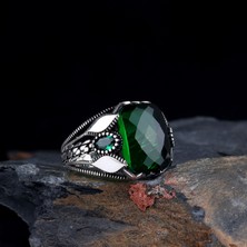 Tesbih Sepetim Yeşil Renk Zirkon Taşlı Damla Model Gümüş Yüzük