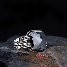 Tesbih Sepetim Siyah Renk Zirkon Taşlı Erkek Gümüş Yüzük