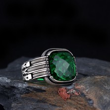 Tesbih Sepetim Yeşil Renk Zirkon Taşlı Erkek Gümüş Yüzük