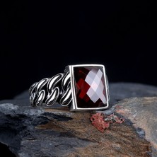 Tesbih Sepetim Kırmızı Zirkon Taşlı Örgü Model 925 Ayar Gümüş Erkek Yüzük