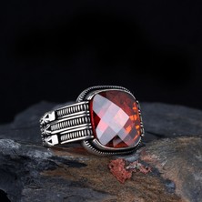 Tesbih Sepetim Kırmızı Renk Zirkon Taşlı Erkek Gümüş Yüzük