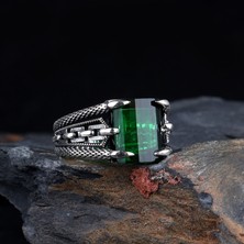 Tesbih Sepetim Yeşil Renk Zirkon Taşlı Zincir Model Gümüş Yüzük