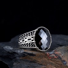 Tesbih Sepetim Siyah Renk Zirkon Taşlı 925 Ayar Gümüş Erkek Yüzük