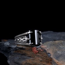 Tesbih Sepetim Siyah Renk Zirkon Taşlı Zincir Model Gümüş Yüzük
