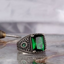 Tesbih Sepetim Yeşil Renk Zirkon Taşlı Model 925 Ayar Gümüş Erkek Yüzük