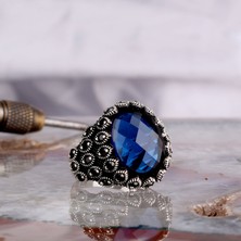 Tesbih Sepetim Mavi Renk Zirkon Taşlı Model 925 Ayar Gümüş Erkek Yüzük