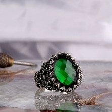 Tesbih Sepetim Yeşil Renk Zirkon Taşlı Model 925 Ayar Gümüş Erkek Yüzük