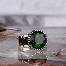 Tesbih Sepetim Zirkon Taşlı Oval Model 925 Ayar Gümüş Erkek Yüzük