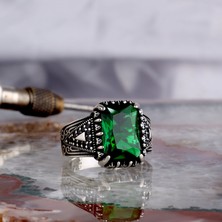 Tesbih Sepetim Yeşil Zirkon Taşlı Model 925 Ayar Gümüş Erkek Yüzük