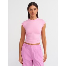 Dilvin 30899 Yanları Büzgü Detaylı Top-Açık Pembe