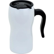 Thermohis Çift Katman Paslanmaz Çelik 250ML Kaymaz Taban Kulplu Beyaz Termos Mug Bardak