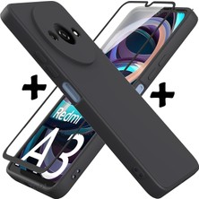 MTK Moveteck Xiaomi Redmi A3 Kılıf Kamera Korumalı Yumuşak Mat Silikon + 9h Ekran Koruyucu Cam 2'li Set / Poco C61 Uyumlu