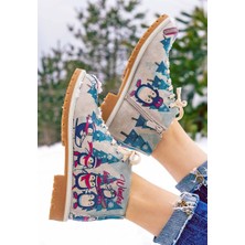 Kadın Vegan Deri Çok Renkli Fermuarlı Kısa Bot - Winters is Here Tasarım