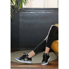 Kadın Vegan Deri Siyah Sneakers - The Wise Owl Tasarım