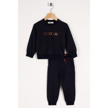 Bisiklet Yaka Uzun Kol Hooray Baskılı Lacivert Renk Erkek Çocuk Ikılı Takım