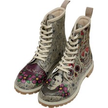 Kadın Vegan Deri Bej Uzun Bot - Remembrance Of Frida Kahlo Tasarım