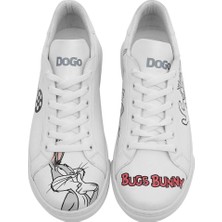 Kadın Vegan Deri Beyaz Sneakers - What's Up Doc? Bugs Bunny Tasarım
