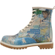 Kadın Vegan Deri Mavi Uzun Bot - Claude Monet Woman With a Parasol Muse Tasarım