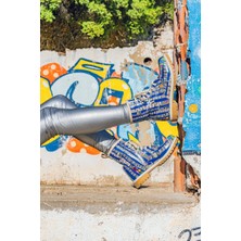 Kadın Vegan Deri Mavi Uzun Bot - Owl Gang Tasarım