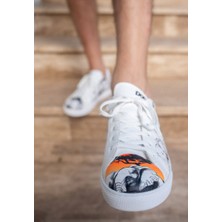 Erkek Vegan Deri Beyaz Sneakers - Sunset Animals Tasarım
