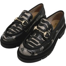 Kadın Vegan Deri Siyah Loafer - Supper BlackWhite Tasarım