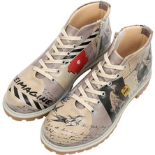 Kadın Vegan Deri Bej Fermuarlı Kısa Bot - Reimagine Tasarım