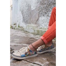 Kadın Vegan Deri Bej Sneakers - Stunning Sunset Tasarım