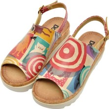 Kadın Vegan Deri Çok Renkli Kalın Taban Sandalet - Sun Days Tasarım