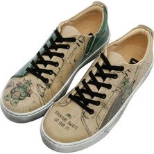 Kadın Vegan Deri Bej Sneakers - Adventure Awaits Go Find It Tasarım