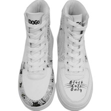 Kadın Vegan Deri Beyaz High Sneakers - Black Cats Only Tasarım