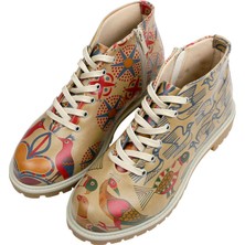 Kadın Vegan Deri Bej Fermuarlı Kısa Bot - Love Birds Tasarım