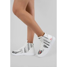 Kadın Vegan Deri Beyaz High Sneakers - You're the Colour of My Life Tasarım