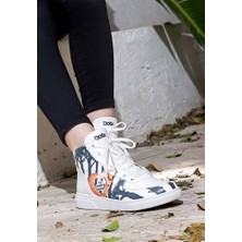 Kadın Vegan Deri Beyaz High Sneakers - Cuddling Season Tasarım