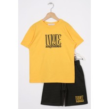Zepkids Yazı Baskılı Hardal Renk Erkek Cocuk Sortlu Takım