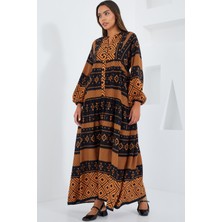Kadın Taba Siyah Viskon Tesettür Elbise 2423